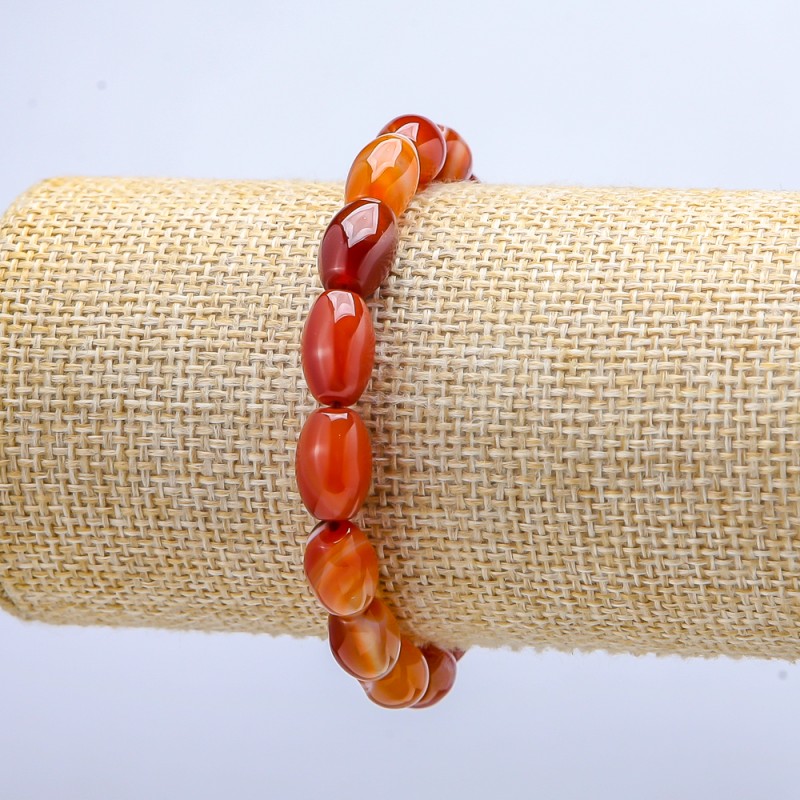 Carnelian Barrel Bead Stretch Bracelet, Diameter 8x12mm+/-, Length 18cm+