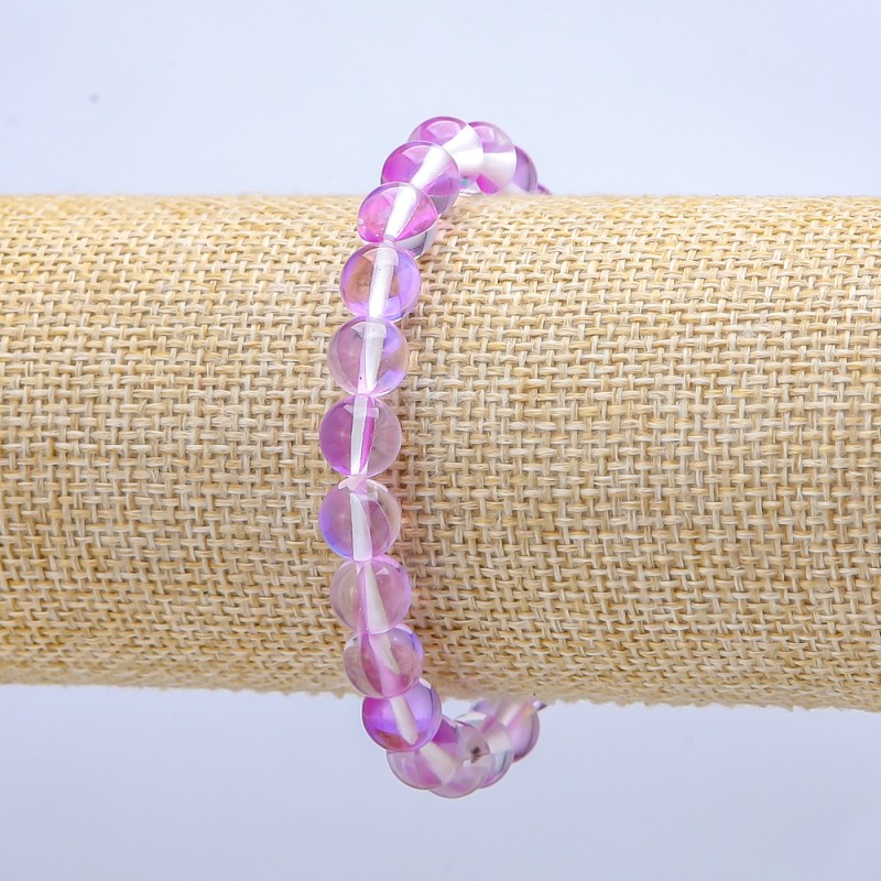 Opal Glass Lilac Chameleon Smooth Bead Stretch Bracelet, Diameter 8mm+/-, Length 18cm+