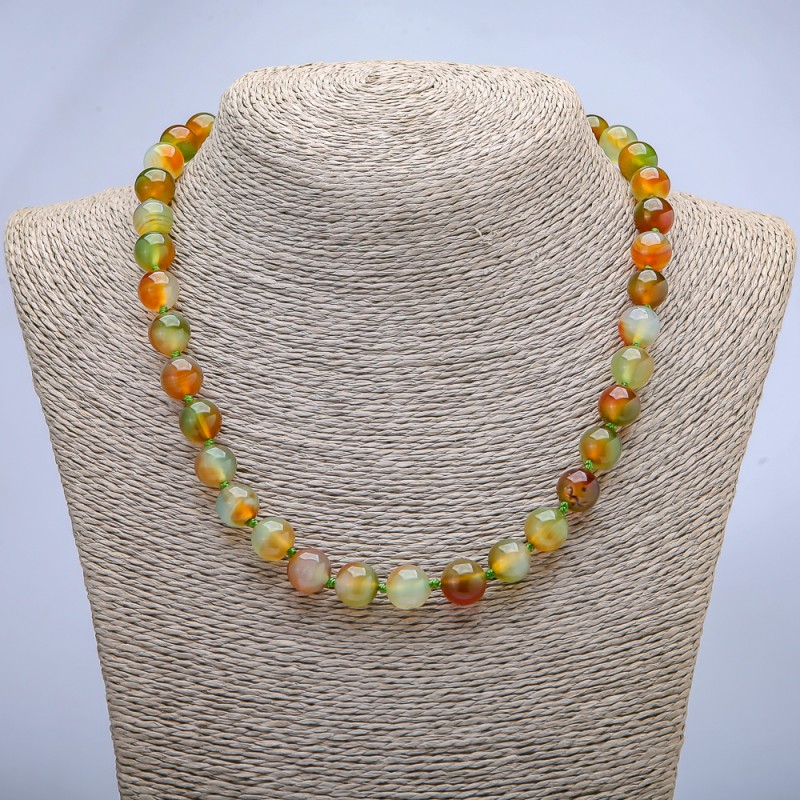 Brazilian Agate Necklace, smooth round beads, 10mm diameter, 45cm+ length