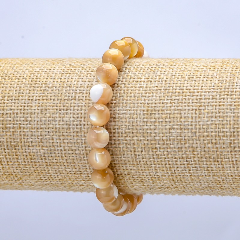 Natural Beige Mother-of-Pearl Bracelet on Elastic, smooth round beads, diameter 8mm+/-, length 18cm+