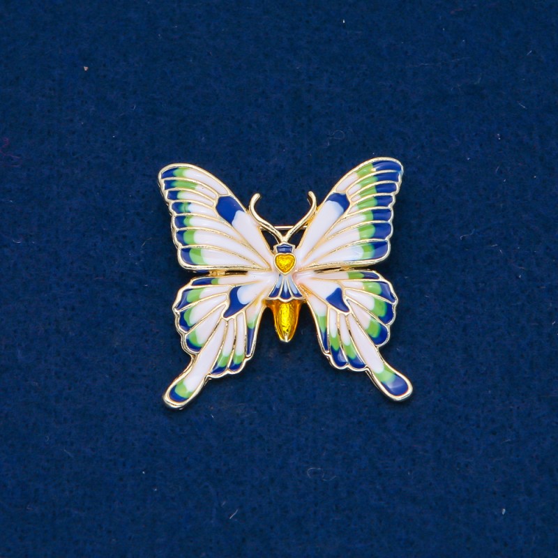 Sale! Butterfly Brooch, Gold-tone Metal, Enamel 36x36mm+