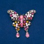 Sale! Butterfly Brooch, gold-tone metal, multicoloured rhinestones, 48x60mm+