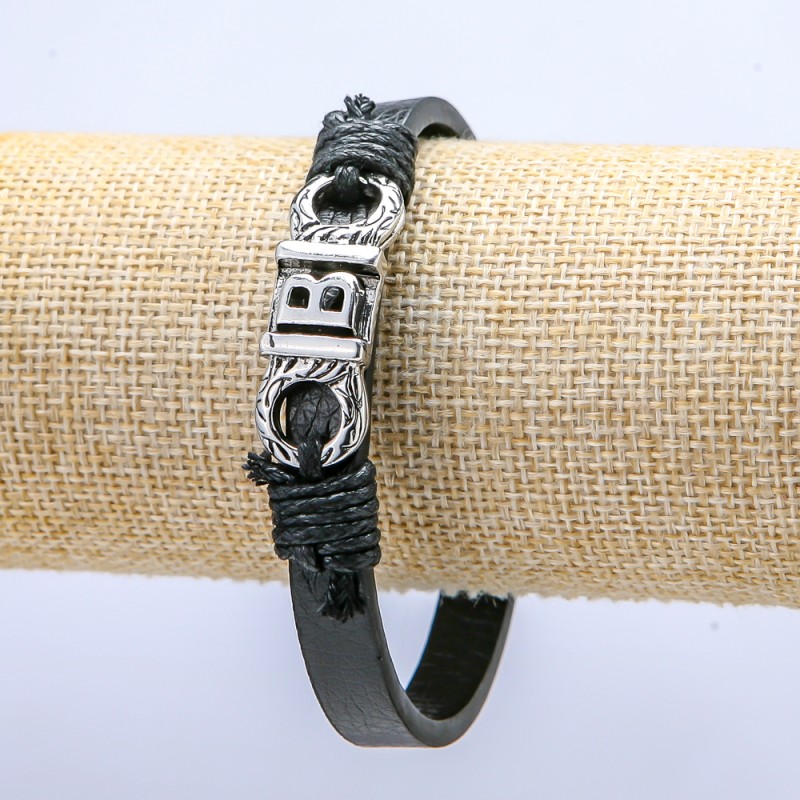 Bracelet with Metal Insert, length 21cm, thickness 10mm, black eco-leather