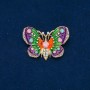 Sale! Butterfly Brooch Gold-Tone Metal, Enamel, Pink, Green and White Rhinestones 44x30mm +