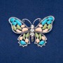 Sale! Butterfly Brooch Silver-Tone Metal, Enamel and White Rhinestones 48x70mm +