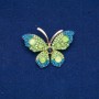 Sale! Butterfly Brooch Gold-Tone Metal, Green and Blue Rhinestones, Beads 34x50mm +
