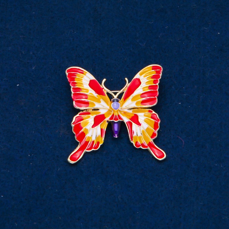 Sale! Butterflies Brooch Gold-Tone Metal, Enamel 36x36mm +