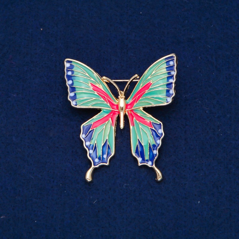 Sale! Butterflies Brooch Gold-Tone Metal, Enamel 48x43mm +