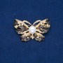 Sale! Butterfly Brooch, Gold-tone Metal, Black Enamel, White Rhinestones and Bead 46x30mm +