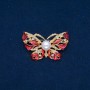 Sale! Butterfly Brooch, Gold-tone Metal, Red Enamel, White Rhinestones and Bead 46x30mm +