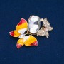 Butterflies Brooch, Gold-tone Metal, White Rhinestones, Enamel and White Crystal 47x63mm +