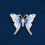 Sale! Butterfly Brooch, Gold-tone Metal, Enamel, White and Petrol Rhinestones 52x42mm +