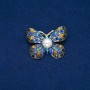 Sale! Butterfly Brooch, Gold-tone Metal, Yellow, Blue and Black Rhinestones and Bead 32x42mm +