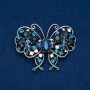 Sale! Butterfly Brooch, Silver-tone Metal, Blue, White and Petrol Rhinestones 61x48mm +