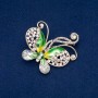 Sale! Butterfly Brooch, Gold-tone Metal, White and Petrol Rhinestones, Enamel and White Crystals 52x55mm +