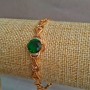 Xuping Bracelet 18K Gold Plating with White Rhinestones and Green Crystal, length 16-17cm, thickness 6mm +