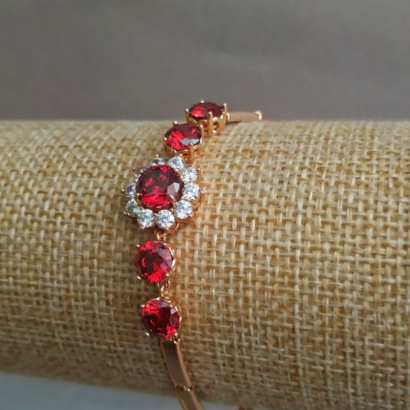 Xuping Bracelet 18K Gold Plating with White Rhinestones and Red Crystals, length 19cm, thickness 3.3mm +