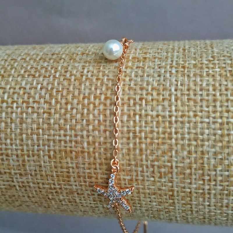 Xuping Bracelet 18K Gold Plating with White Rhinestones and a Bead, length 17-20cm, thickness 1.2mm +