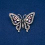Sale! Butterfly Brooch dark gold-tone metal, grey, purple, pink and yellow rhinestones 38x52mm +