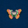 Sale! Butterfly Brooch gold-tone metal, enamel and white petrol rhinestones 30x44mm +
