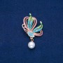 Sale! Butterfly Brooch gold-tone metal, enamel, bead and green and blue rhinestones 35x40mm +
