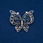 Sale! Butterfly Brooch silver-tone metal, dark blue, grey, white and petrol rhinestones 46x52mm +