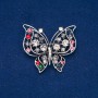 Sale! Butterfly Brooch Silver-Tone Metal, Pink, Grey and Petrol Rhinestones 46x52mm +