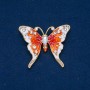 Sale! Butterfly Brooch Golden Metal, Enamel and White Rhinestones 43x52mm +