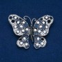 Sale! Butterfly Brooch, Dark Silver-Tone Metal, Black, Blue and White Rhinestones, 50x66mm +