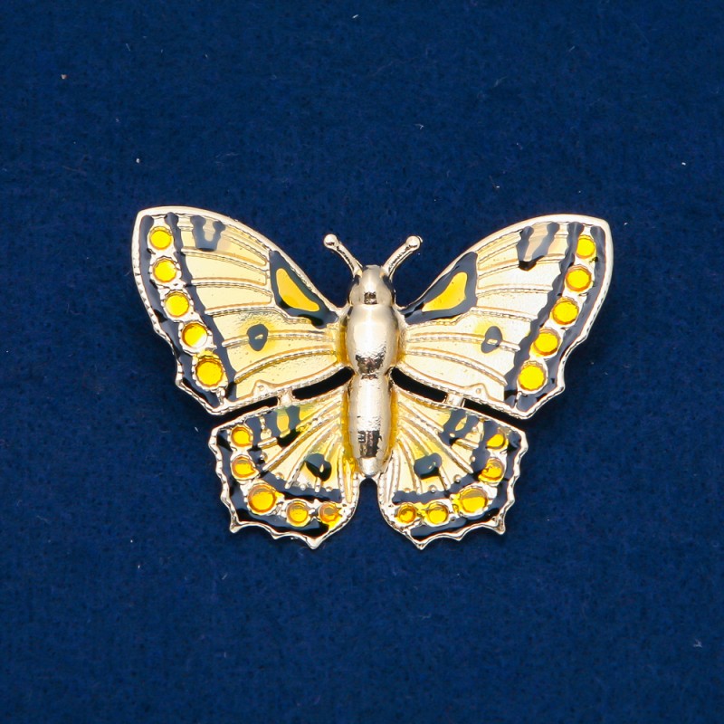 Sale! Butterfly Brooch, Gold-Tone Metal, Enamel, 40x60mm +