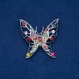 Sale! Butterfly Brooch, Dark Silver Metal, Multicolour Rhinestones 47x46mm +