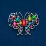 Sale! Butterfly Brooch, Silver-Tone Metal, Multicoloured Rhinestones, 48x60mm +