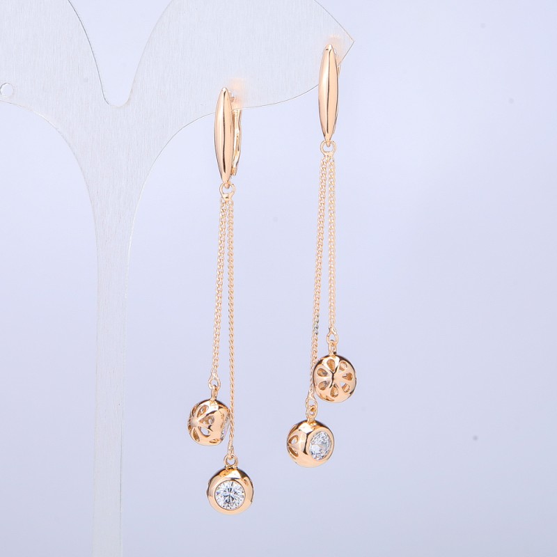 Xuping Earrings 18K Gold Plated with White Rhinestones, length 70mm +