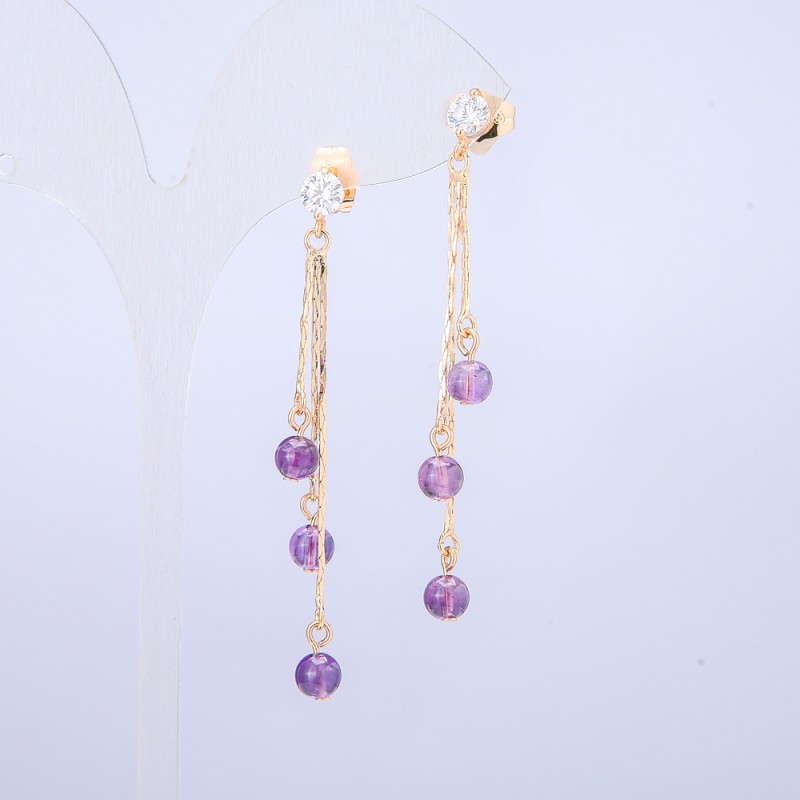 Xuping Earrings 18K Gold Plated with Beads and White Rhinestones, length 60mm +