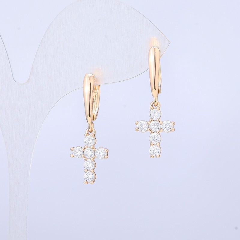 Xuping Earrings 18K Gold-Plated Cross with White Rhinestones 28x10mm +
