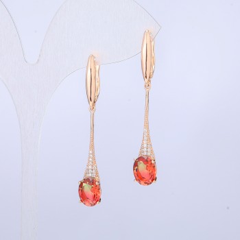 Xuping Earrings 18K Gold-Plated with Red-Green Swarovski Crystals and White Rhinestones, Length 46mm +