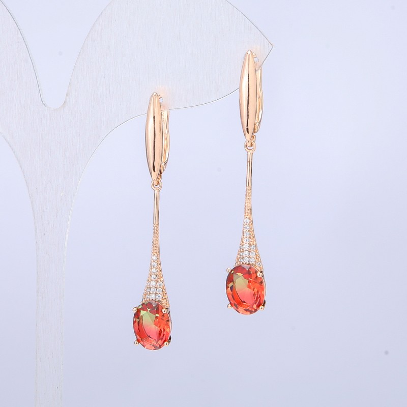 Xuping Earrings 18K Gold-Plated with Red-Green Swarovski Crystals and White Rhinestones, Length 46mm +
