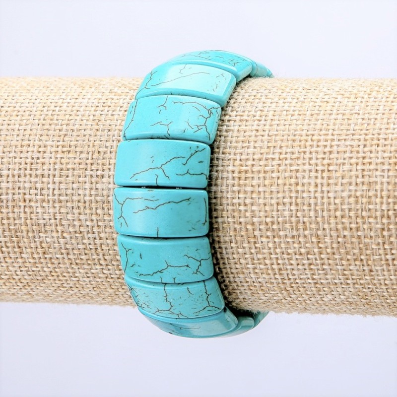 ElasticGreen Turquoise Bracelet with Veins Rectangular Stones 25×11mm+