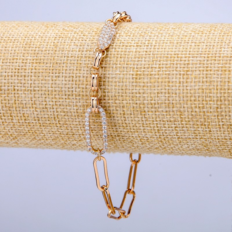 Xuping Bracelet 18K Gold-Plated with White Rhinestones, Thickness 5.5mm +-, Length 18-20cm +