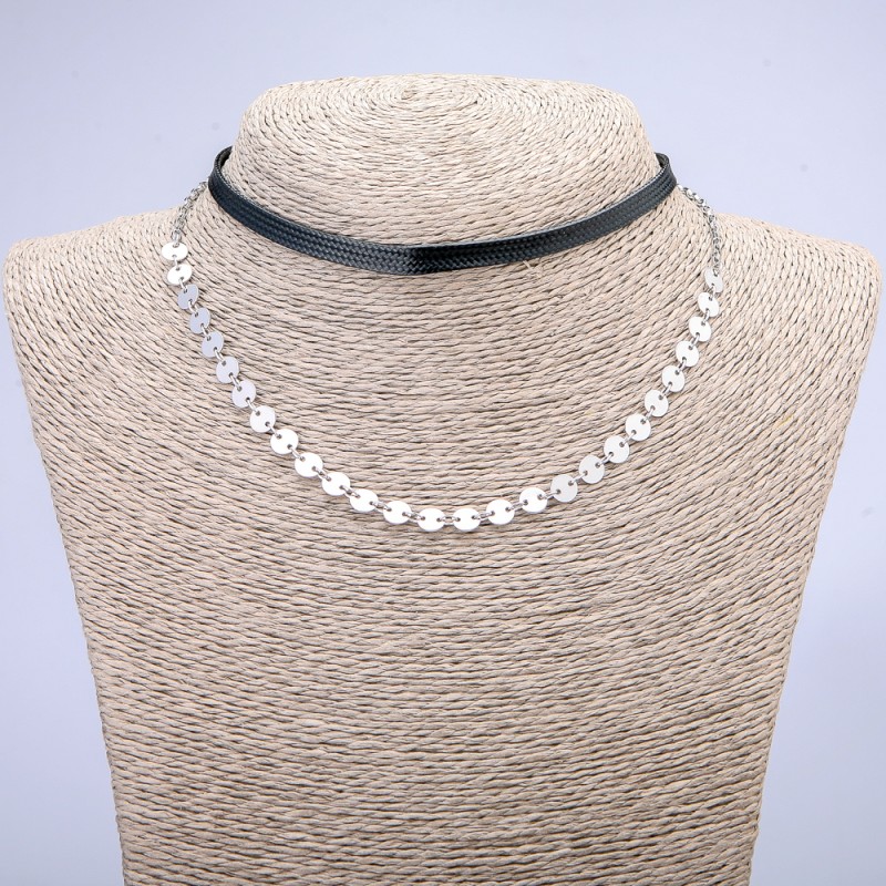 Xuping Choker Rhodium and Cord, thickness 5.5mm+/-, length 31-39cm+