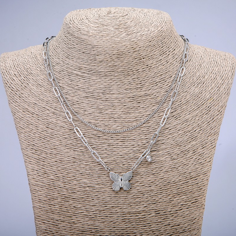 Xuping Chain with Rhodium Pendant and White Rhinestone, thickness 4mm+/- and 1.7mm+/-, length 46cm+