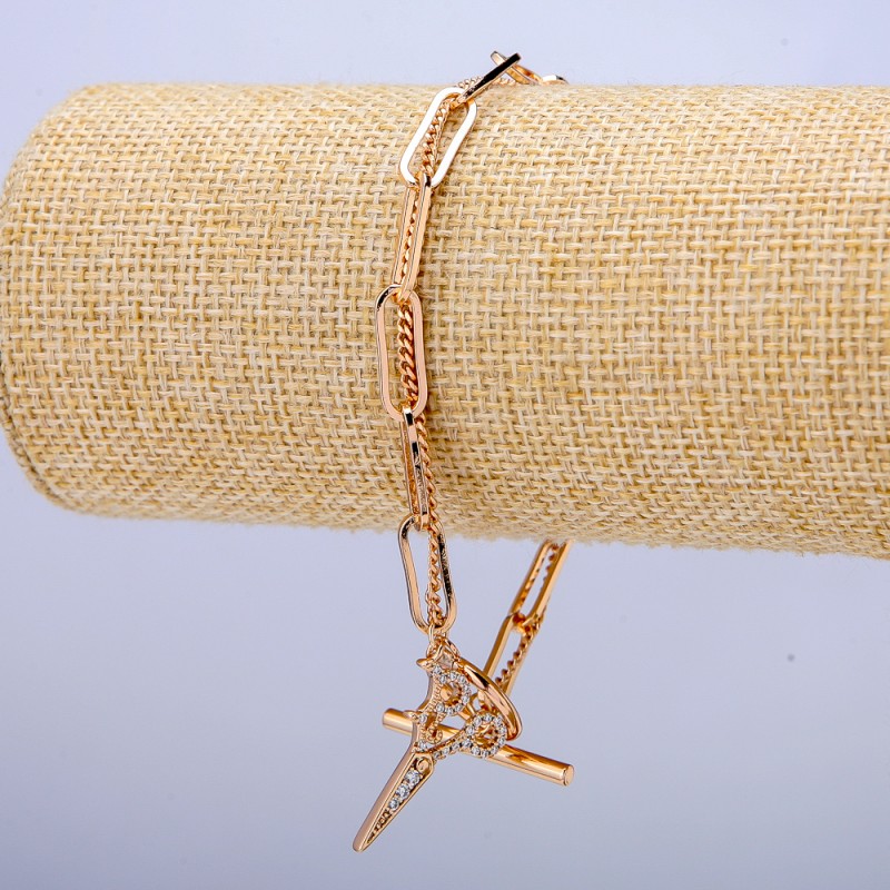 Xuping Bracelet 18K Gold Plated with White Rhinestones, thickness 5mm +/- and 1.8mm +/-, length 20cm +