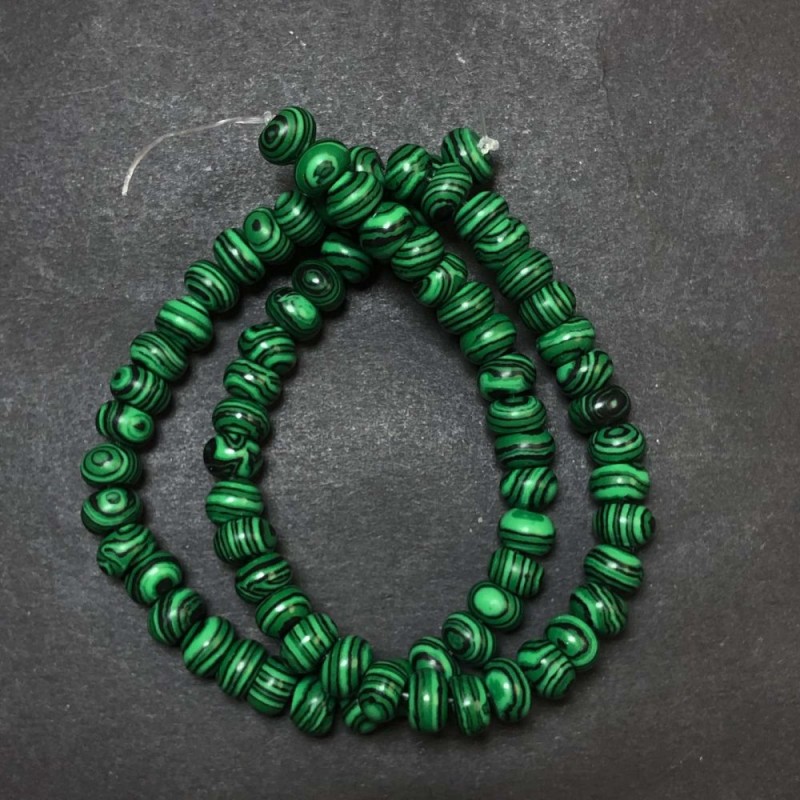 Beads on a Strand, Malachite (Pressed) Smooth Rondelle, diameter 8x5mm +/-, length 40cm +