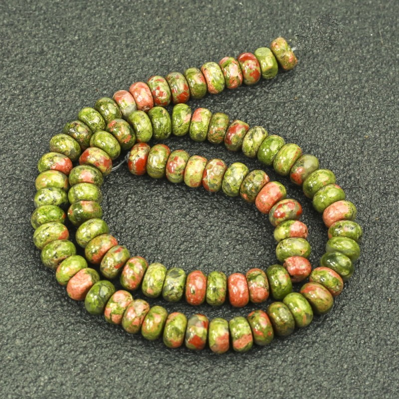 Beads on a Strand Natural Stone Jasper Heliotrope Unakite Smooth Rondelle, diameter 8x5mm +/-, length 40cm+