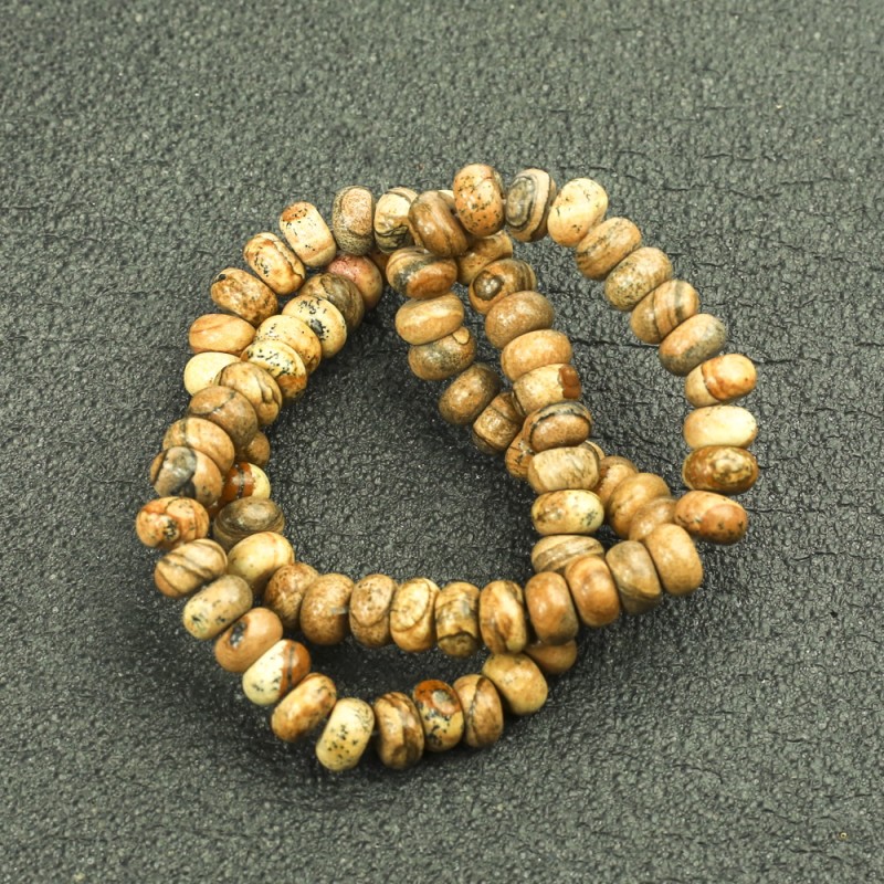 Beads on a Strand Natural Stone Picture Jasper Smooth Rondelle, diameter 8x5mm +/-, length 40cm+