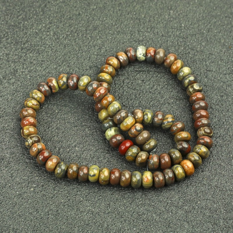 Beads on a Strand Natural Stone Picasso Jasper Smooth Rondelle, diameter 8x5mm +/-, length 40cm+