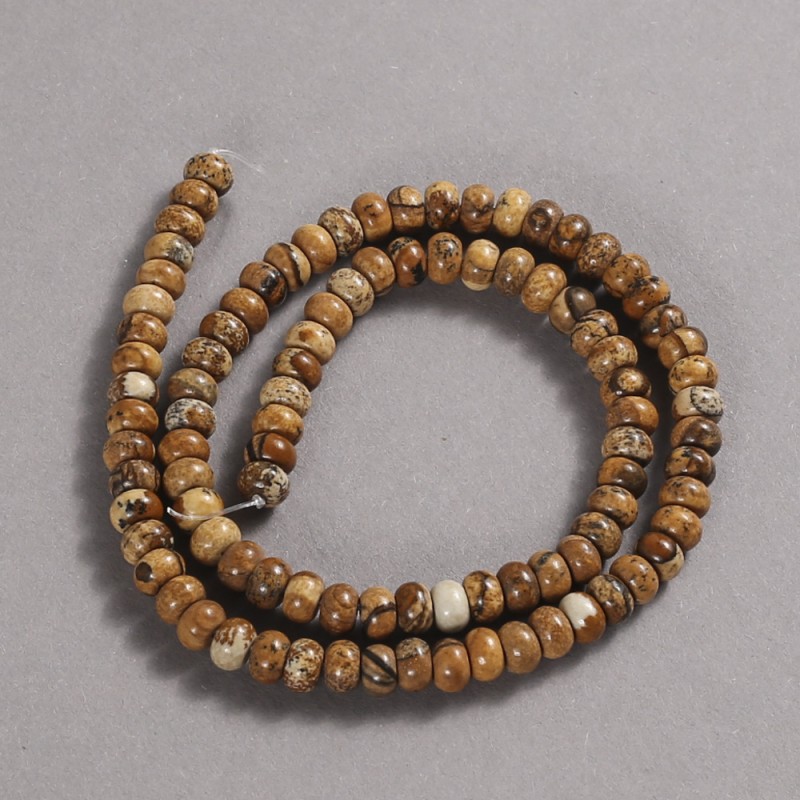 Beads on a Strand Natural Stone Picture Jasper Smooth Rondelle, diameter 6x4mm +/-, length 39cm+