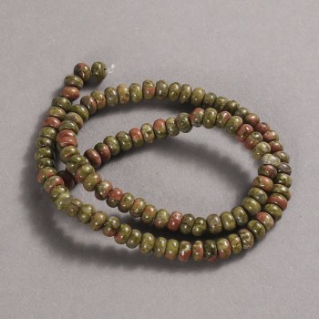 Beads on a Strand Natural Stone Jasper Heliotrope Unakite, diameter 6x4mm +/-, length 39cm+