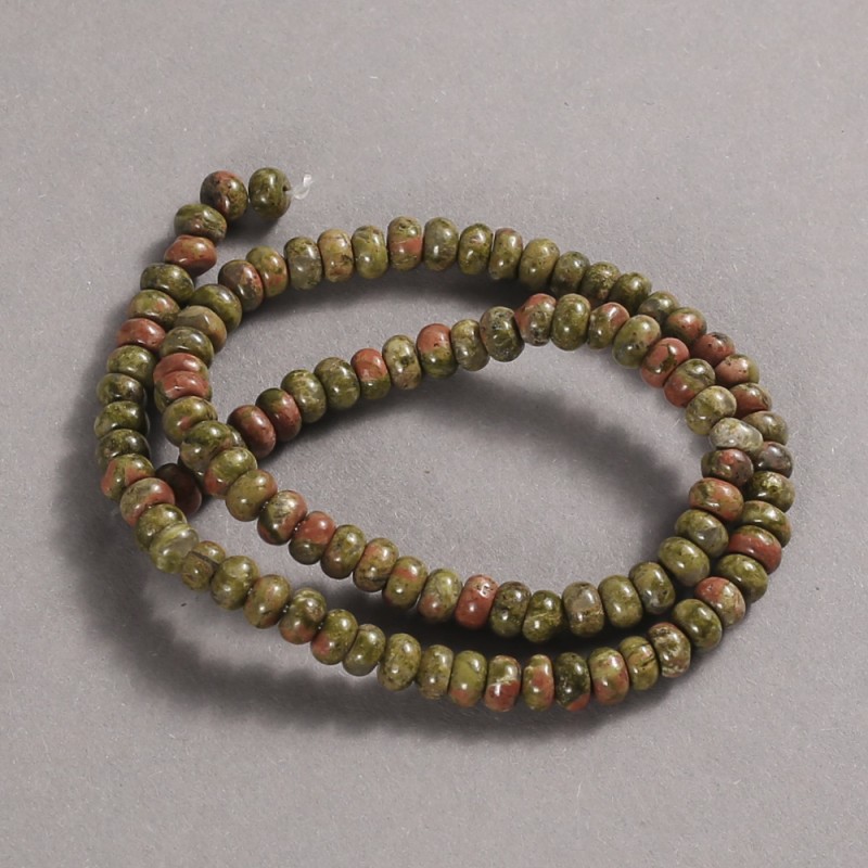 Beads on a Strand Natural Stone Jasper Heliotrope Unakite, diameter 6x4mm +/-, length 39cm+