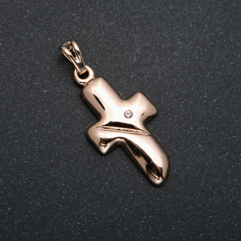 Xuping Pendant 18K Gold Plated Cross with White Rhinestone, 35x14mm diameter +